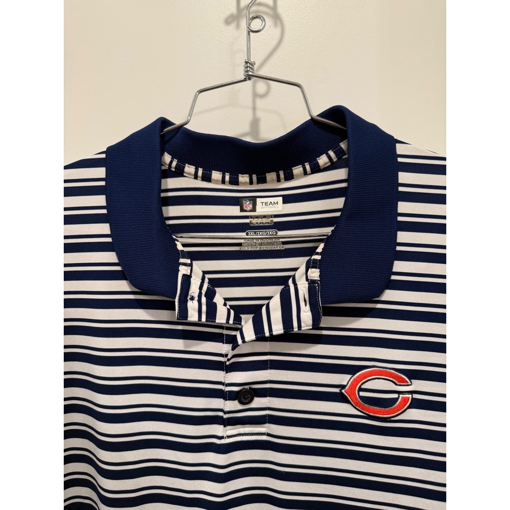 Chicago Bears Polo Shirt Mens 3XL NFL Team Apparel Navy White Striped Logo